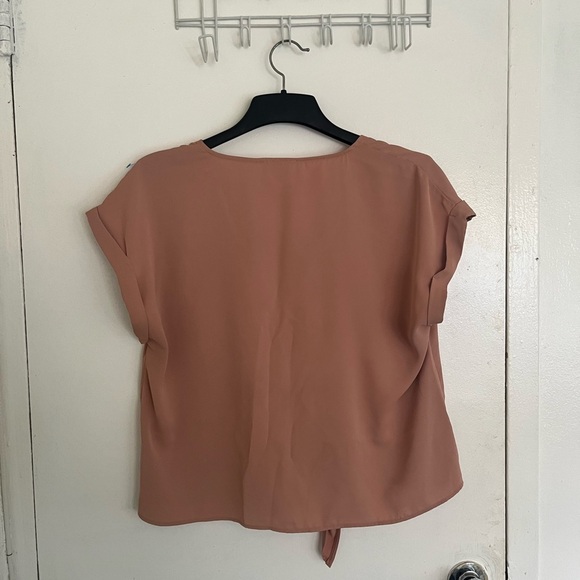 Olive & Oak V-Neck Tie-Front Blouse - Tan - Picture 3 of 6